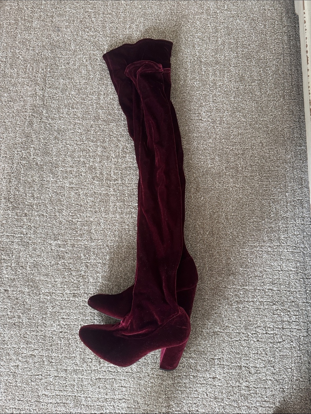 Zara Burgundy Velvet Over-the-Knee Boots